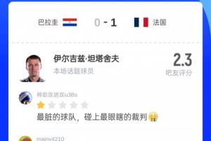2.3分！吧友點評法國vs巴拉圭主裁：最臟的球隊 碰上最眼瞎的裁判