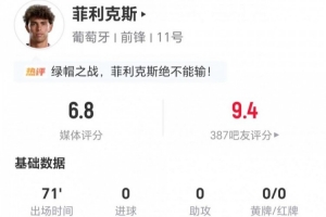 菲利克斯本場0射+2關鍵傳球 12對抗7成功+2攔截2搶斷2犯規(guī)4造犯規(guī)-g7
